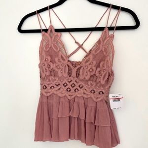 Free People Adella Cami Tank. Spaghetti strap. Lace. Dusty Mauve. Size XS. NWT